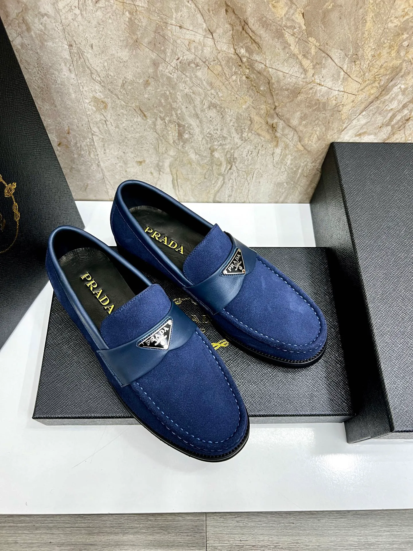 PRADA~ Size: 38-44 (customized 45/46 P: 💰880 P's original official website new high-end men's leather shoes, top-quality original replicas, made of imported open edge beads/calf leather, calf leather breathable lining, original leather outsole!